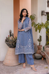 3 Piece Organza Embroidered Suit (FL0006)